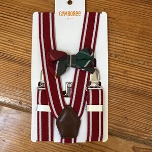 GYMBOREE Plaid Red CHAMBRAY ADJUSTABLE FORMAL /CASUAL SUSPENDER & TIE SET 2T-5T